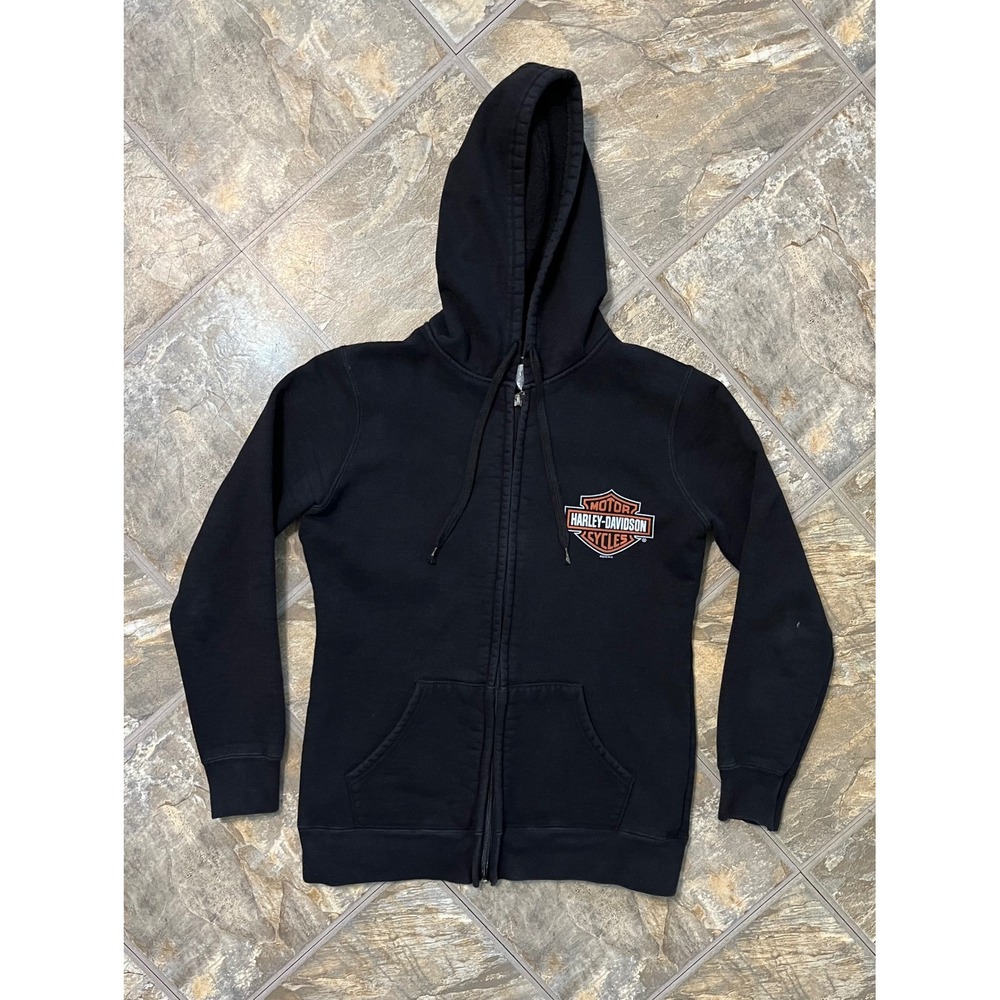 Harley-Davidson Zip Hoodie Women XS Black Windy City Chicago Graphic